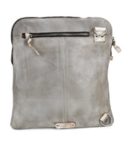 Introducing the Aiken by Bed|Stü—a square-shaped, gray full-grain leather crossbody bag featuring a front zipper pocket, metal hardware, visible stitching details, and an adjustable strap for comfortable wear. Enhanced with subtle anti-theft security features, the Aiken seamlessly blends style and peace of mind for life on the go.