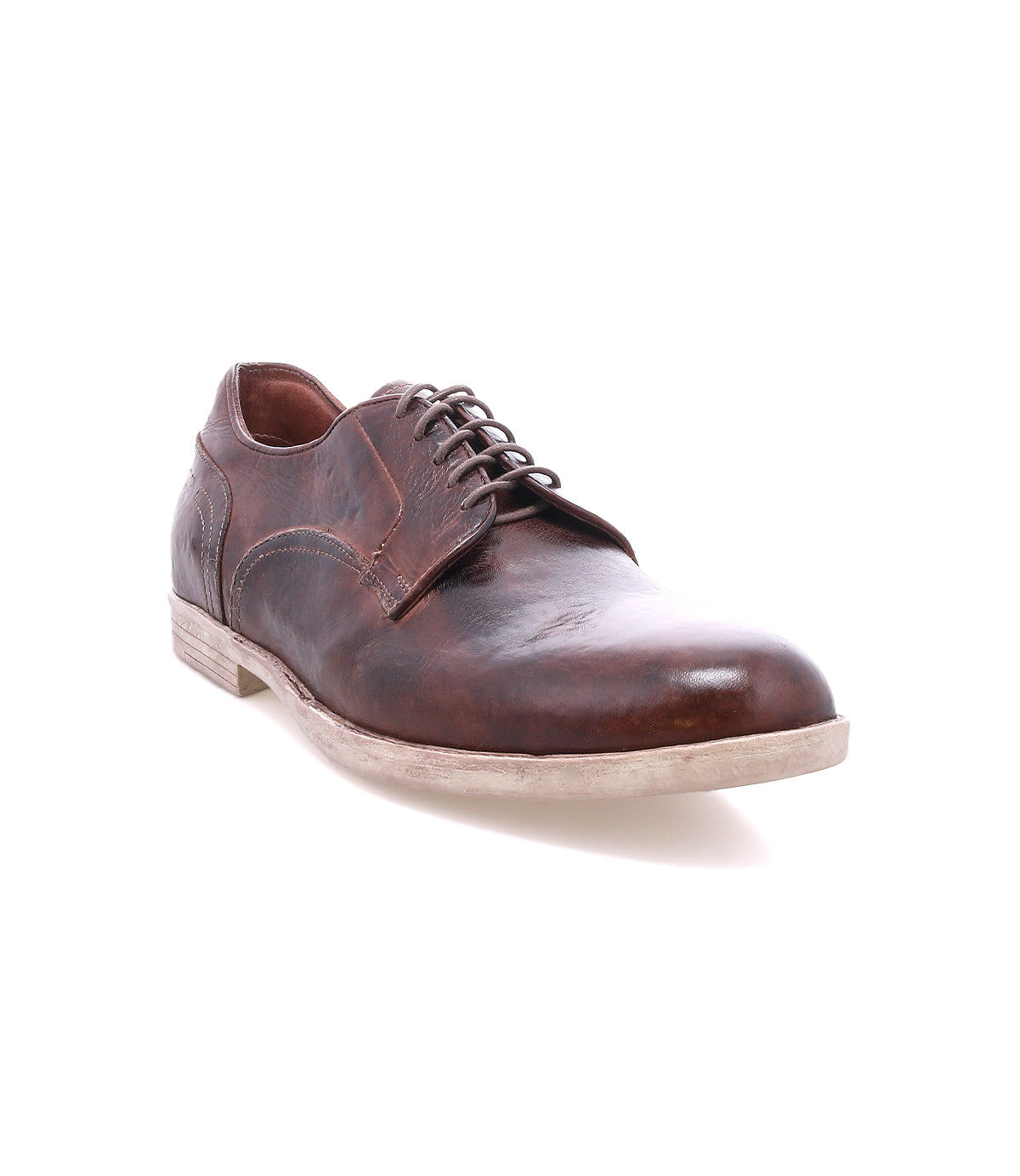Anchiano oxford shoes by Bed|Stü, featuring brown leather with a slightly worn, distressed finish and lace-up design, shown at an angle on a white background.