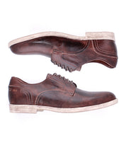 A pair of Bed|Stü Anchiano brown distressed leather oxford shoes with white, flexible soles are placed side by side on a white background.