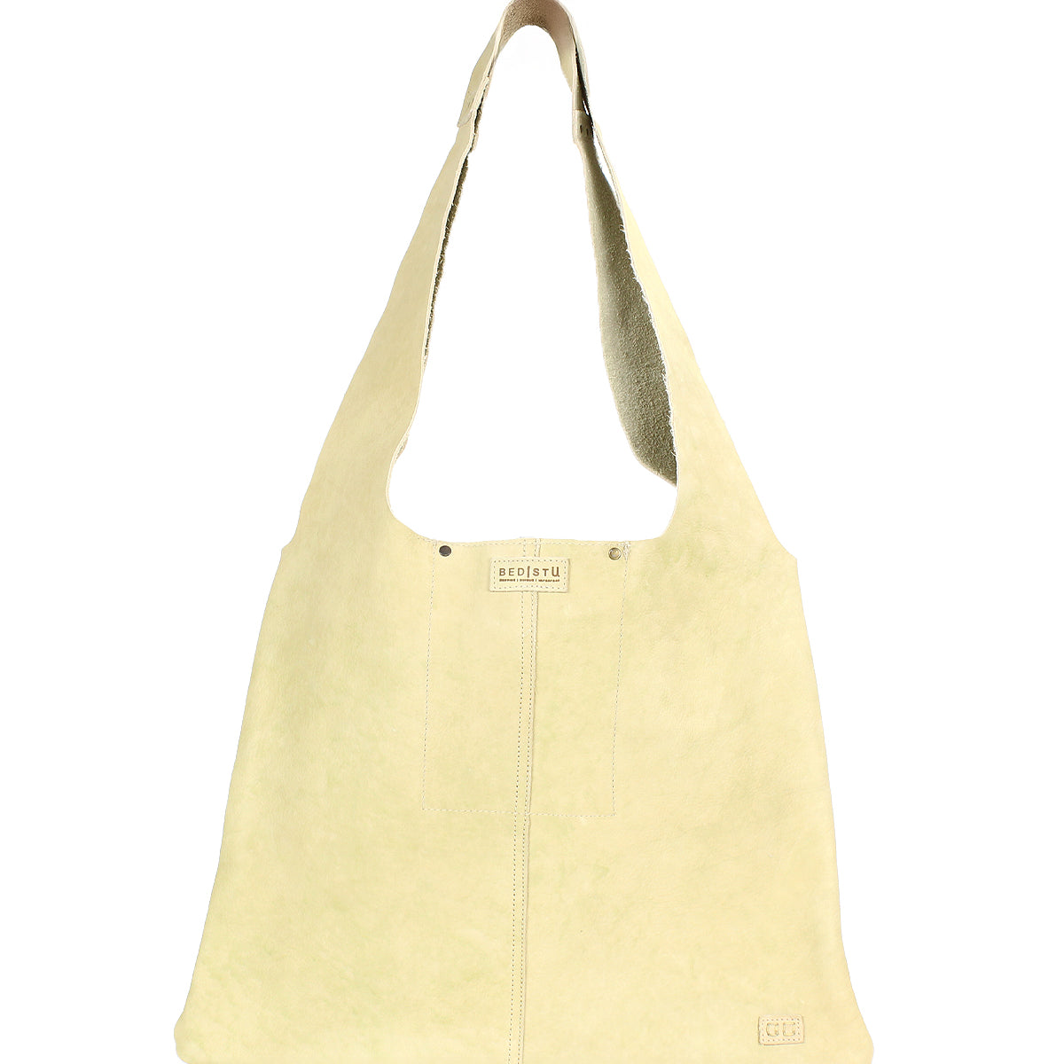 The Ariel II by Bed|Stü is a large, soft beige leather tote featuring a wide strap, minimalist design, and subtle front stitching details—expertly combining elegance and everyday functionality.