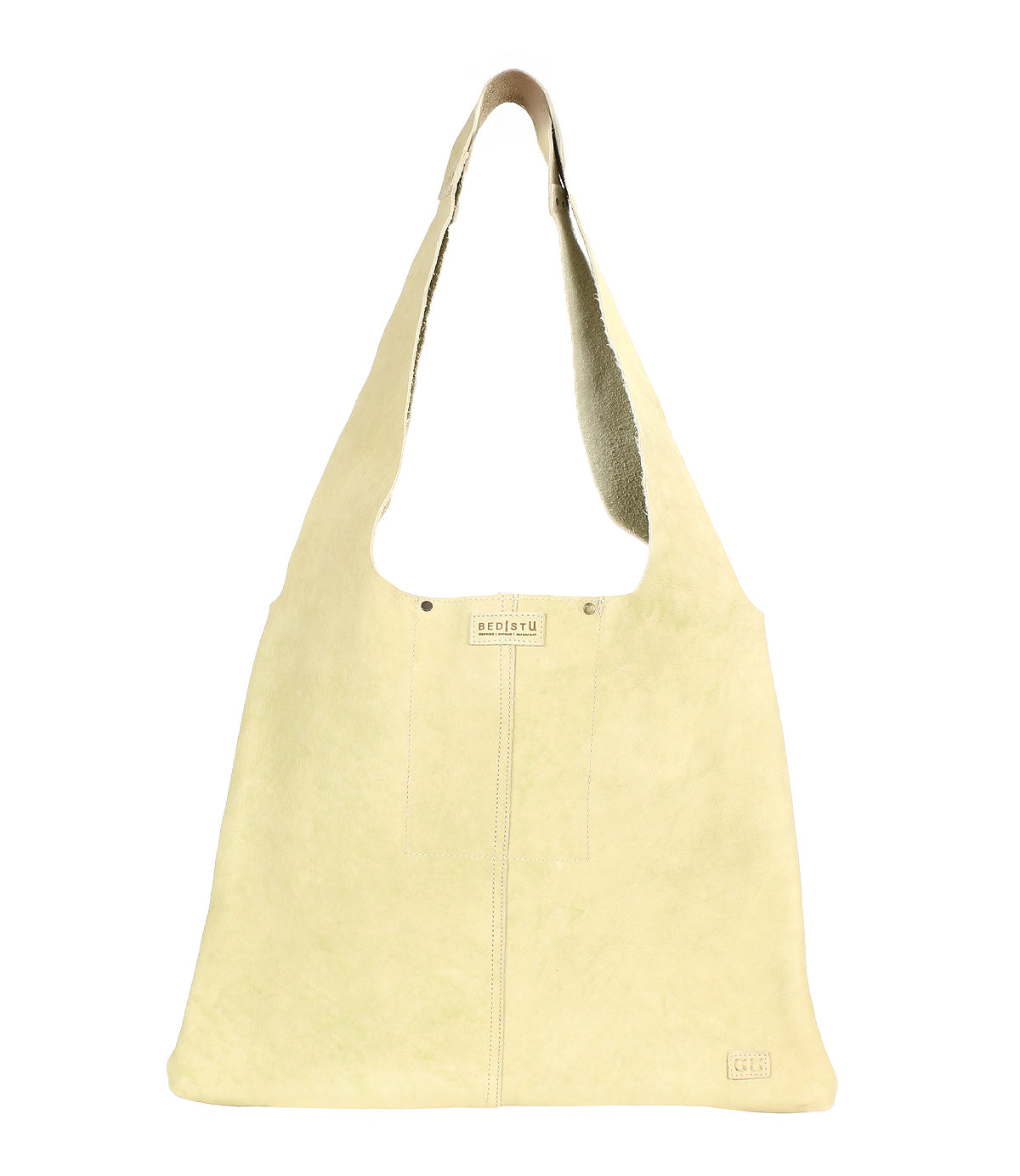 The Ariel II by Bed|Stü is a large, soft beige leather tote featuring a wide strap, minimalist design, and subtle front stitching details—expertly combining elegance and everyday functionality.