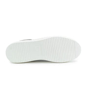Viewed from the bottom against a plain white background, the Azeli by Bed|Stü features a white rubber shoe sole with horizontal grooves and a rectangular section in the center. This durable outsole is crafted to deliver all-day comfort for your favorite leather sneaker.