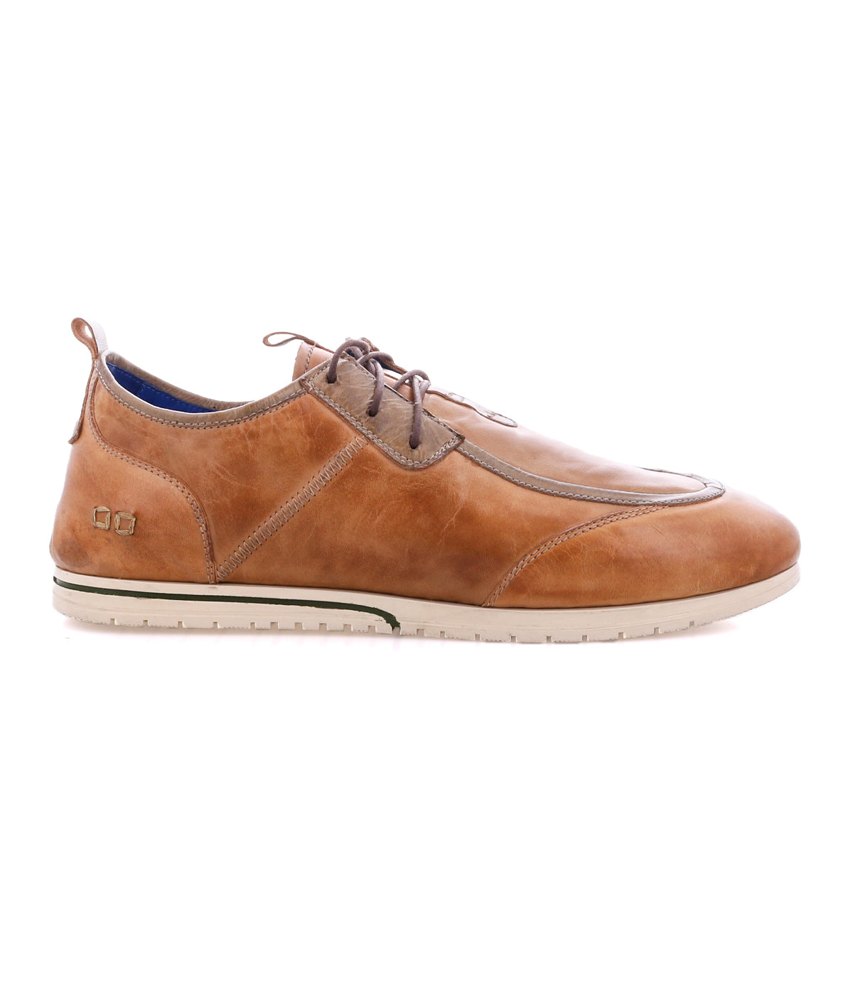 The Bed|Stü Britches is a refined brown leather sneaker with a casual lace-up design, showcasing a chukka-style silhouette, white sole, side stitching, and minimal decorative details, photographed on a white background.