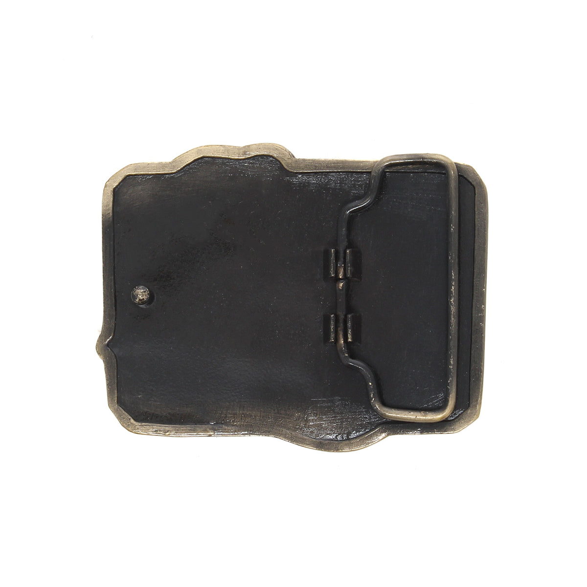 Rectangular and antique-inspired, the Bed|Stü Dragon Buckle is a metal belt buckle featuring a single prong, shown here from the back against a white background. Its intricately sculpted dragon motif adds mythical elegance to this classic accessory.