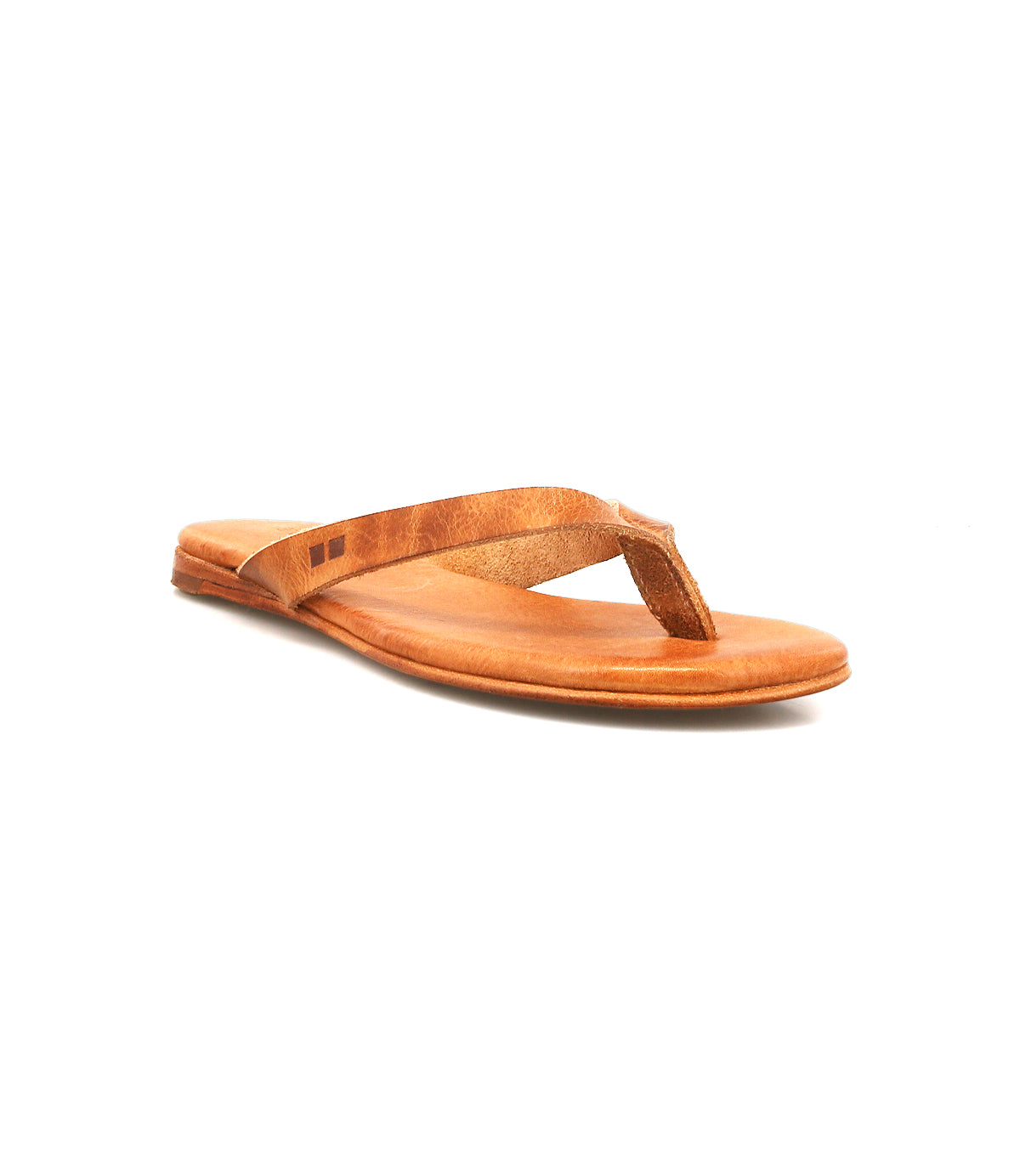 A single Calma sandal by Bed|Stü, featuring comfortable brown leather and a flat sole, is photographed on a white background.