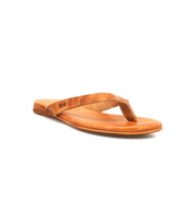 A single Calma sandal by Bed|Stü, featuring comfortable brown leather and a flat sole, is photographed on a white background.