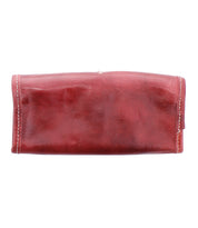 Introducing the Canton by Bed|Stü—a rectangular red leather pouch with visible edge stitching, photographed from the front against a white background. This versatile accessory serves as both a stylish 2-in-1 clutch and wallet.