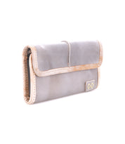 The Bed|Stü Canton is a gray leather 2-in-1 wallet with beige trim, featuring a small stitched "DD" logo patch on the front lower right corner, shown against a white background.