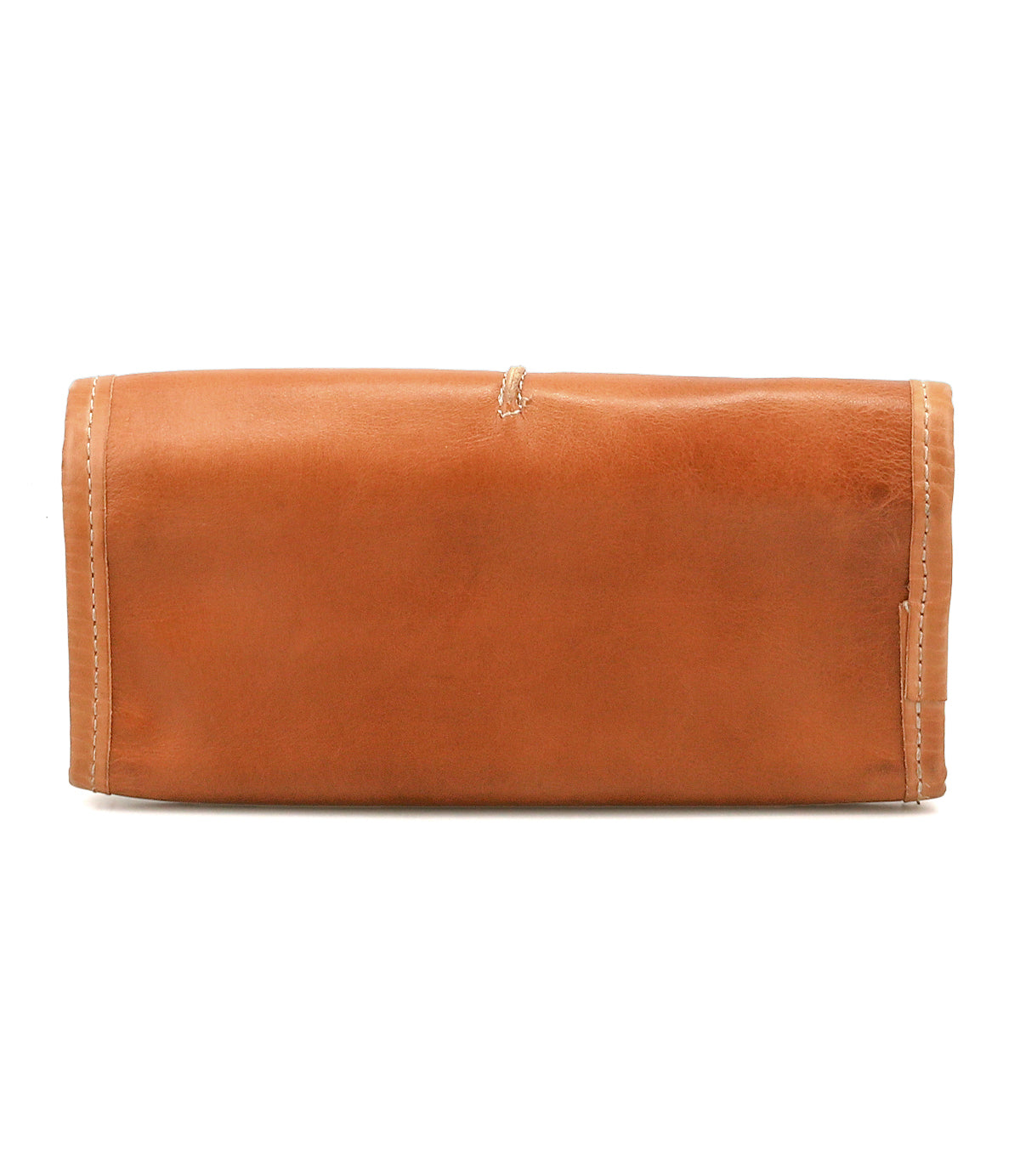 Introducing "Canton" by Bed|Stü: a rectangular brown leather wallet with visible stitching, shown closed and photographed against a white background. This elegant 2-in-1 design effortlessly combines style and functionality.