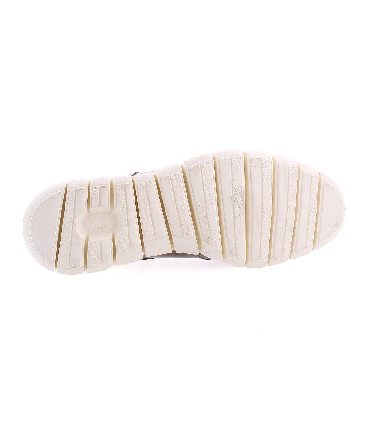 The image features the white textured rubber sole of the Bed|Stü Cayuga II derby shoe, shown with the tread facing upward against a plain white background.
