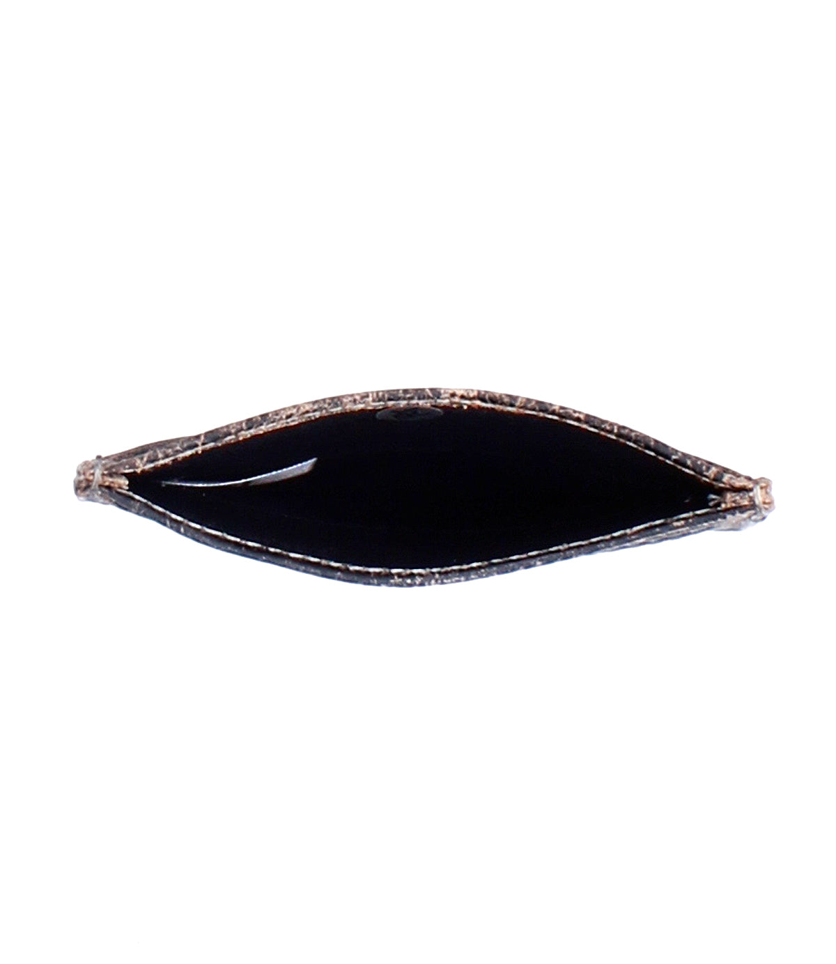 Top view of an empty, open Bed|Stü Chuck brown leather slim wallet with a visible black interior against a white background—an ideal choice for those who appreciate compact card wallet designs for their everyday carry.