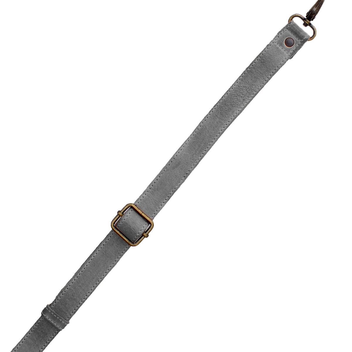 Bed|Stü Crossbody Strap: This gray adjustable fabric strap features a metal buckle and a small circular metal ring at one end. Shown on a white background, it's perfect for adding to your favorite Bed|Stü bags or swapping onto any crossbody for versatile style.