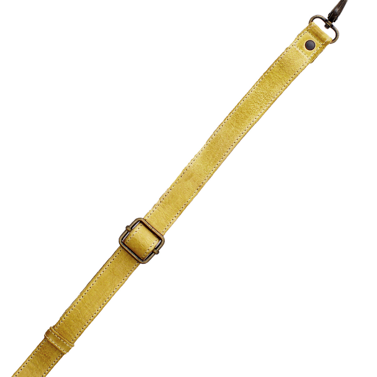 Bed|Stü Crossbody Strap—yellow adjustable leather strap with metal buckle and clasp, ideal as a crossbody accessory or replacement for Bed|Stü bags, shown against a white background.