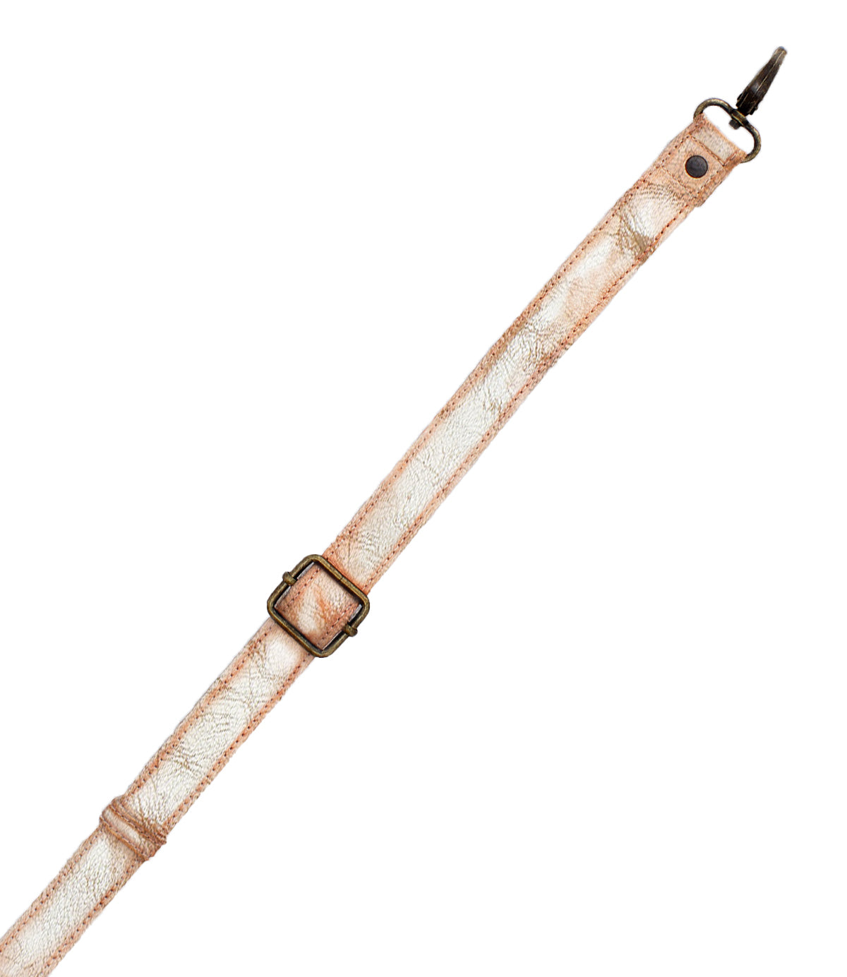 Bed|Stü Crossbody Strap in metallic gold leather with an adjustable buckle and a clasp at one end, ideal for Bed|Stü bags or as a crossbody accessory, shown on a white background.