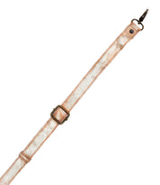 Bed|Stü Crossbody Strap in metallic gold leather with an adjustable buckle and a clasp at one end, ideal for Bed|Stü bags or as a crossbody accessory, shown on a white background.