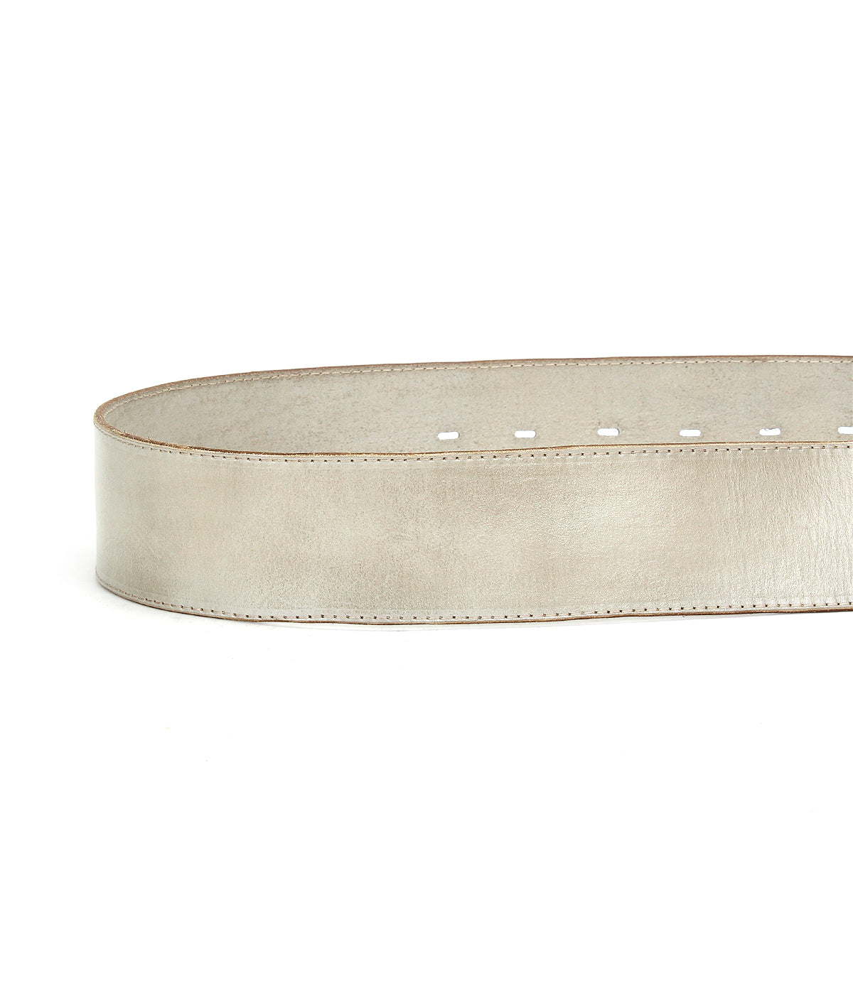 The Dreampath belt from Bed|Stü is a wide, genuine silver leather belt featuring visible stitching, an octagon metal buckle, and evenly spaced center holes.