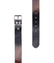 Two strips of the Bed|Stü Drifter textured leather strap in brown and black are shown. The left strip features a metal buckle and rivets, while the right strip has punched holes. Both straps are isolated on a white background in a minimal style.