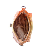 A top view of the open, empty Bed|Stü Elect shoulder bag reveals its fabric-lined interior and small zippered inner pocket—ideal for everyday use while adding a touch of vintage charm to your ensemble.