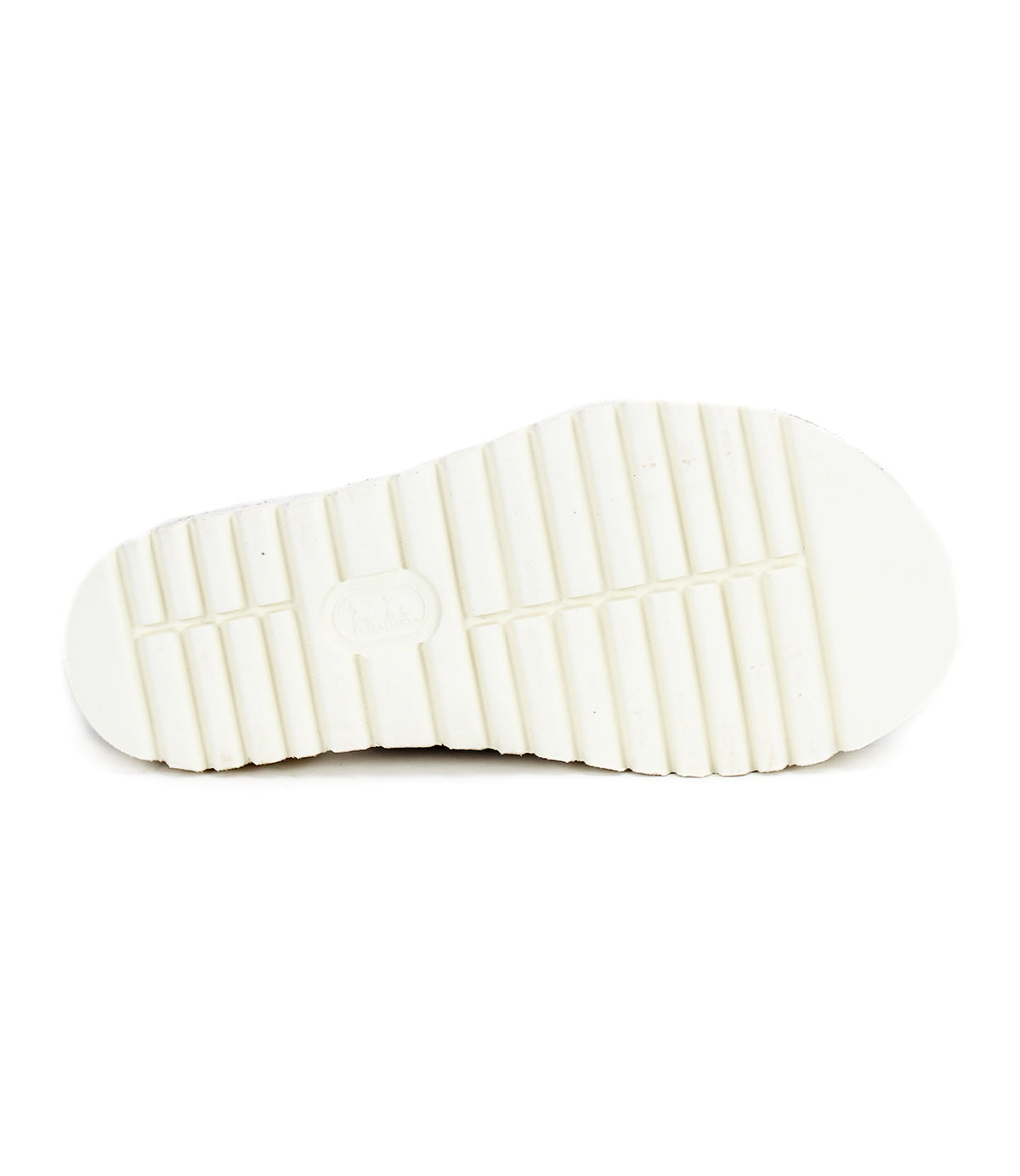White shoe sole with a ribbed tread pattern and rounded edges, photographed against a plain background—ideal for the Bed|Stü Fairlee II slip-on leather flatform sandals featuring a cushioned footbed for all-day comfort.