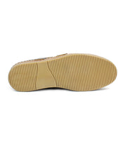 The image shows the textured sole of the Bed|Stü Firepower sneaker in beige, viewed from below, featuring horizontal grooves running across the entire surface.