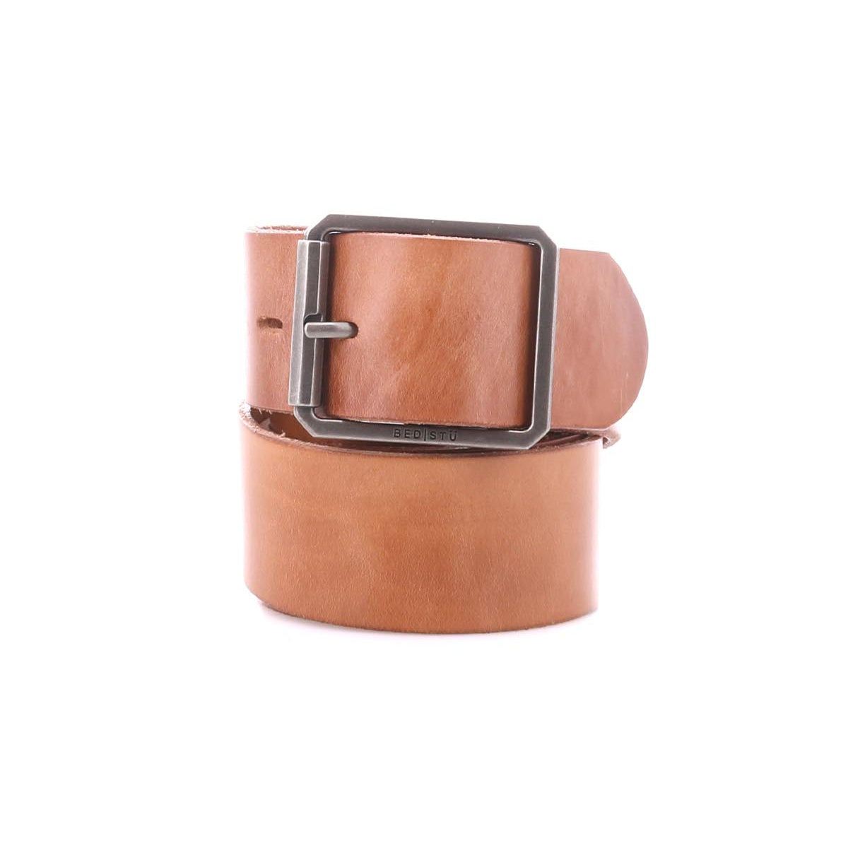 The Bed|Stü Hobo is a rolled brown leather strap belt featuring a square silver metal buckle, shown against a plain white background—an ideal accessory to complement your everyday style.