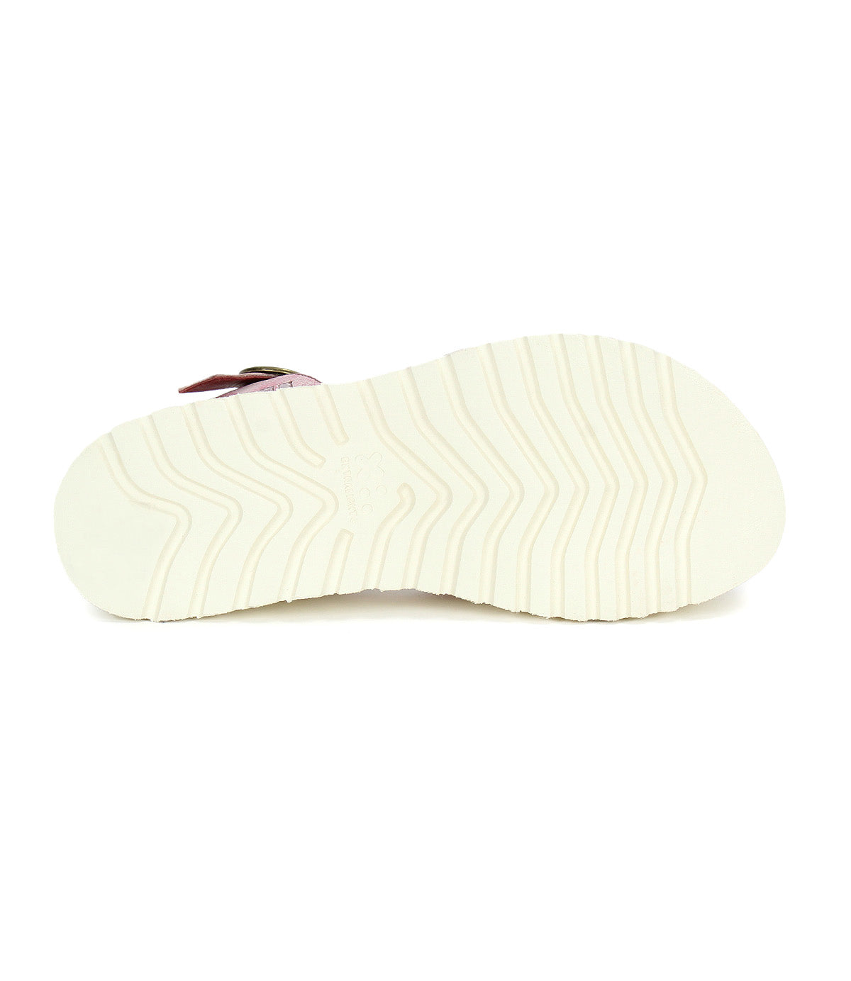 The image shows the bottom view of a white Lift sandal sole from Bed|Stü, featuring a wavy, grooved tread pattern typical of comfortable sandals designed for all-day wear.