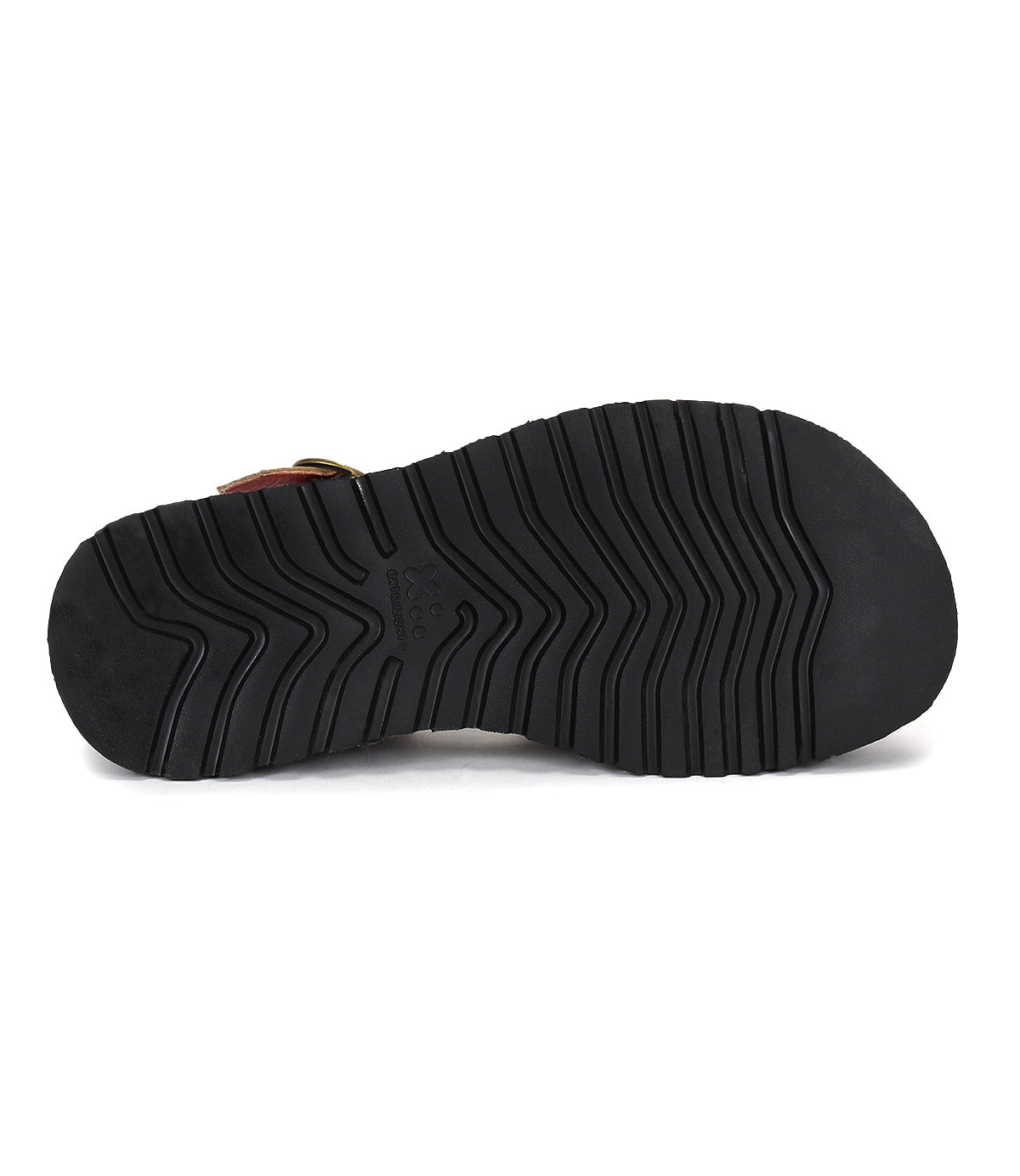 The Lift platform sandal by Bed|Stü features a black textured rubber sole with deep grooves and tread patterns, designed to provide superior grip and traction.
