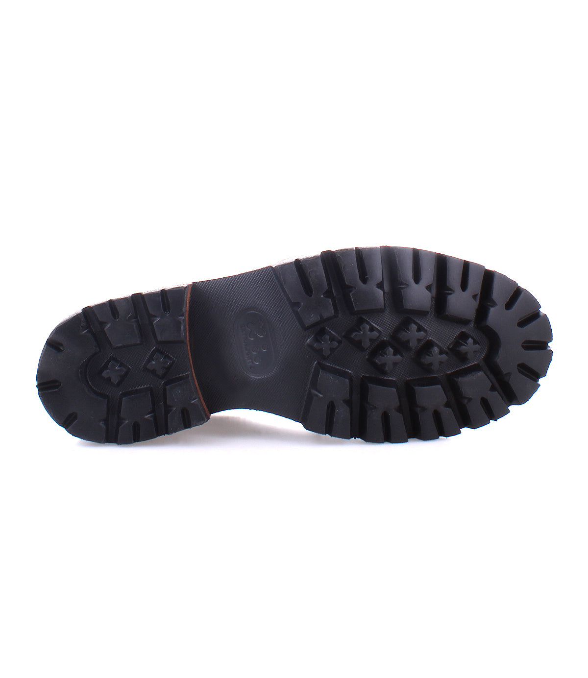 The image shows the bottom view of a black shoe sole featuring a rugged, textured tread pattern designed for grip, characteristic of the vintage-inspired Bed|Stü Lita K III.