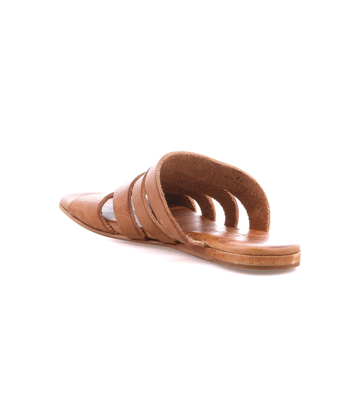 The Bed|Stü Margin sandal features a brown leather upper with three flat straps and a low heel, shown from the back angle on a white background—an effortless addition to your summer wardrobe.