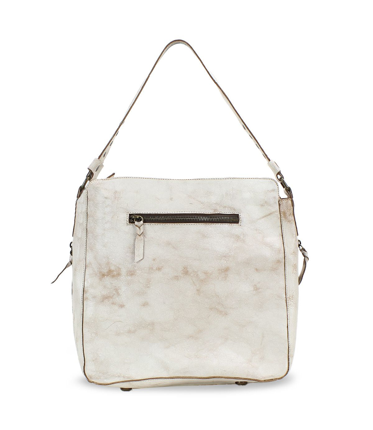 Bed|Stü's Packet LTC is a beige leather tote featuring a top handle, zippered front pocket, and subtle worn texture, displayed against a white background; this versatile travel bag seamlessly blends style and functionality for your journeys.