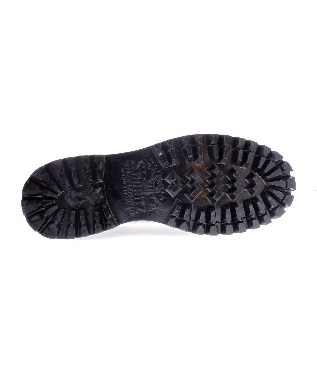 Portare boot sole by Bed|Stü shown from the bottom, featuring deep, rugged treads and Bed|Stü branding visible in the center—highlighting the durability and craftsmanship that define these Italian handmade Portare boots.