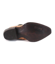 The underside of the Rangeley pointed-toe leather shoe by Bed|Stü features visible stitching and "BED|STÜ" stamped on the sole, with decorative lines that highlight its distinctive design.