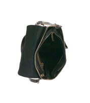The Bed|Stü Ranger backpack, crafted from sturdy black leather, is shown partially unzipped to reveal its spacious inner compartment against a plain white background—perfect for everyday wear.
