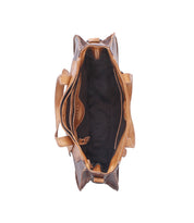Top view of the Bed|Stü Redrock tote bag, featuring a heritage-inspired brown leather design with interior compartments, a zippered pocket, and two handles, photographed on a white background.