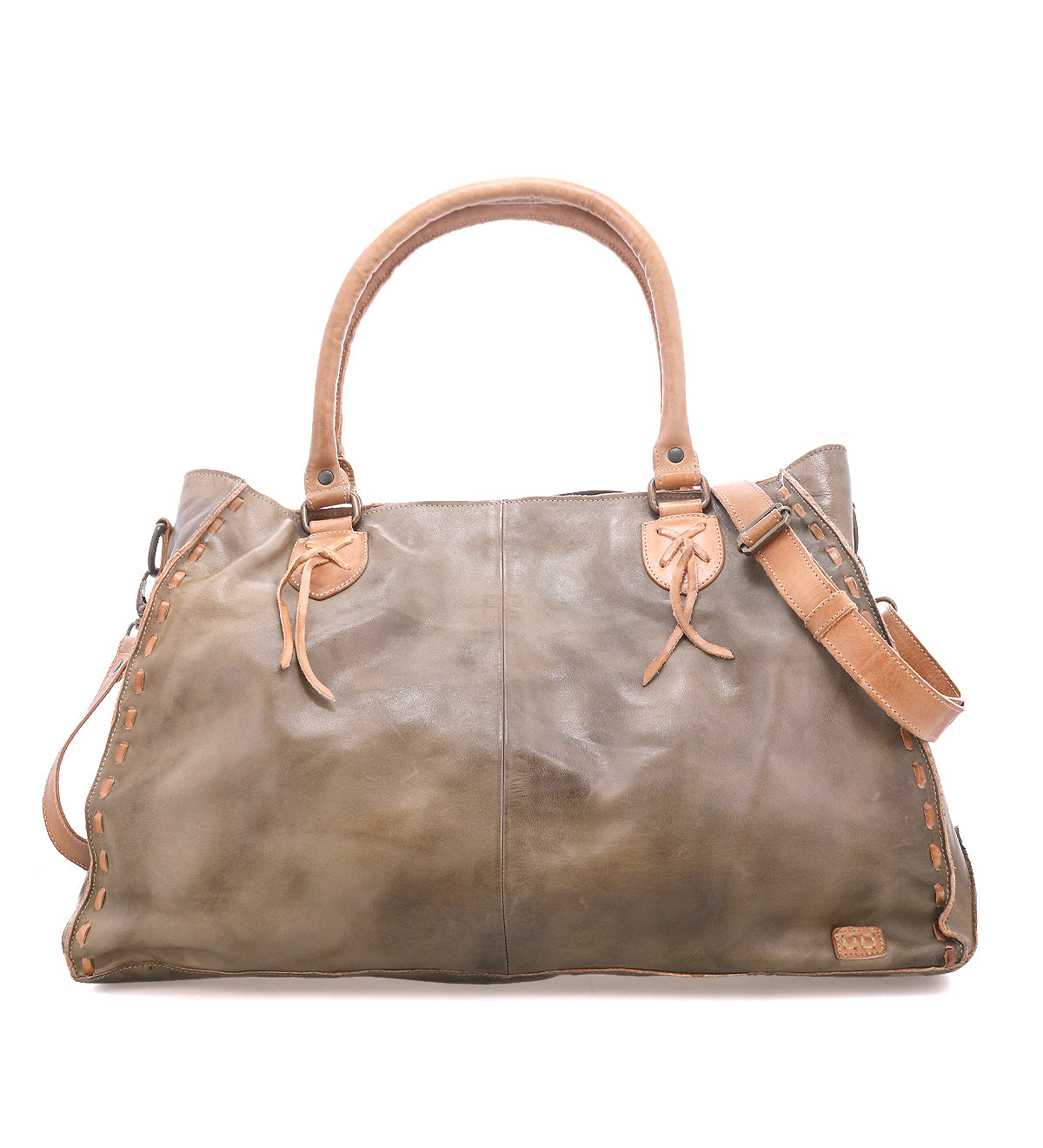 The Rockaway by Bed|Stü is a large brown handbag crafted from premium full-grain leather, featuring dual handles, detailed side stitching, and a detachable shoulder strap. Designed for everyday use, it is showcased against a white background.