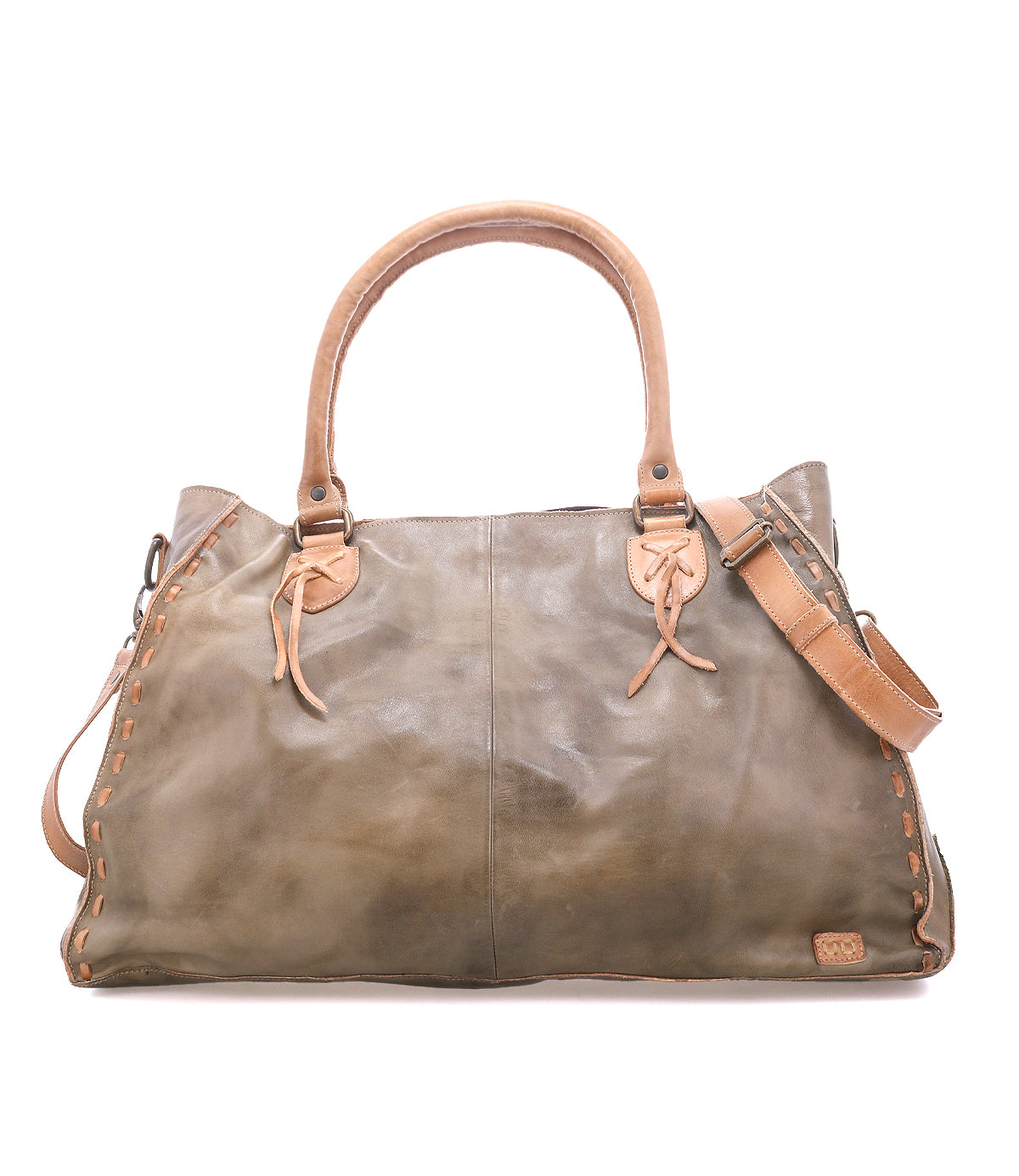 The Rockaway by Bed|Stü is a large brown handbag crafted from premium full-grain leather, featuring dual handles, detailed side stitching, and a detachable shoulder strap. Designed for everyday use, it is showcased against a white background.