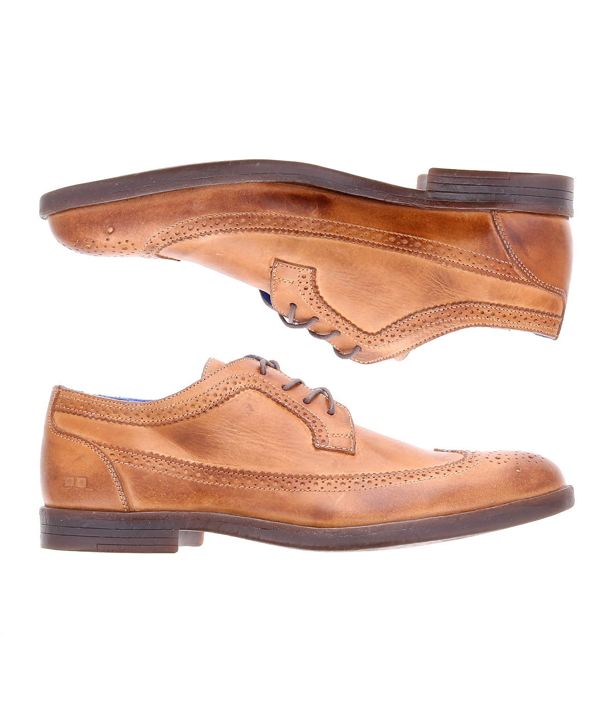 A pair of Bed|Stü Sandro II brown leather dress shoes with wingtip broguing and old-world construction, shown from the side on a white background.