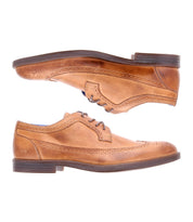 A pair of Bed|Stü Sandro II brown leather dress shoes with wingtip broguing and old-world construction, shown from the side on a white background.