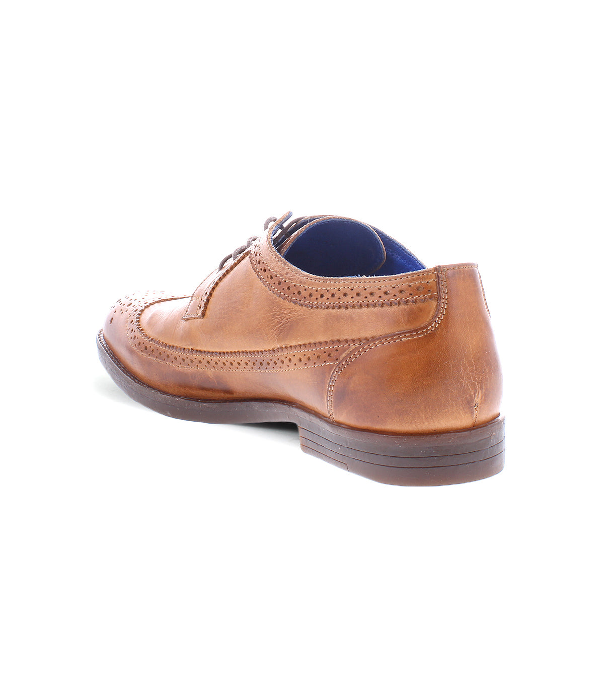 The Sandro II by Bed|Stü is a brown leather dress shoe featuring classic wingtip broguing and brogue detailing, shown from the back against a white background.