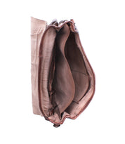 A Bed|Stü Sequoia EM open saddle bag crafted from brown vegetable-tanned leather with a tan fabric lining.