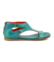 Introducing the Soto sandals by Bed|Stü—crafted from turquoise cutout leather with a chic side detail, ankle-high collar, convenient snap buttons, and a back zipper. Set on a slim brown sole and featuring a cushioned footbed for all-day comfort, these flats are ideal for everyday adventures.