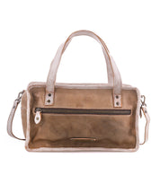 The Stuffy by Bed|Stü is a rectangular tan leather handbag featuring a structured silhouette, dual handles, a detachable shoulder strap, and a front zipper pocket—making it the perfect everyday bag.