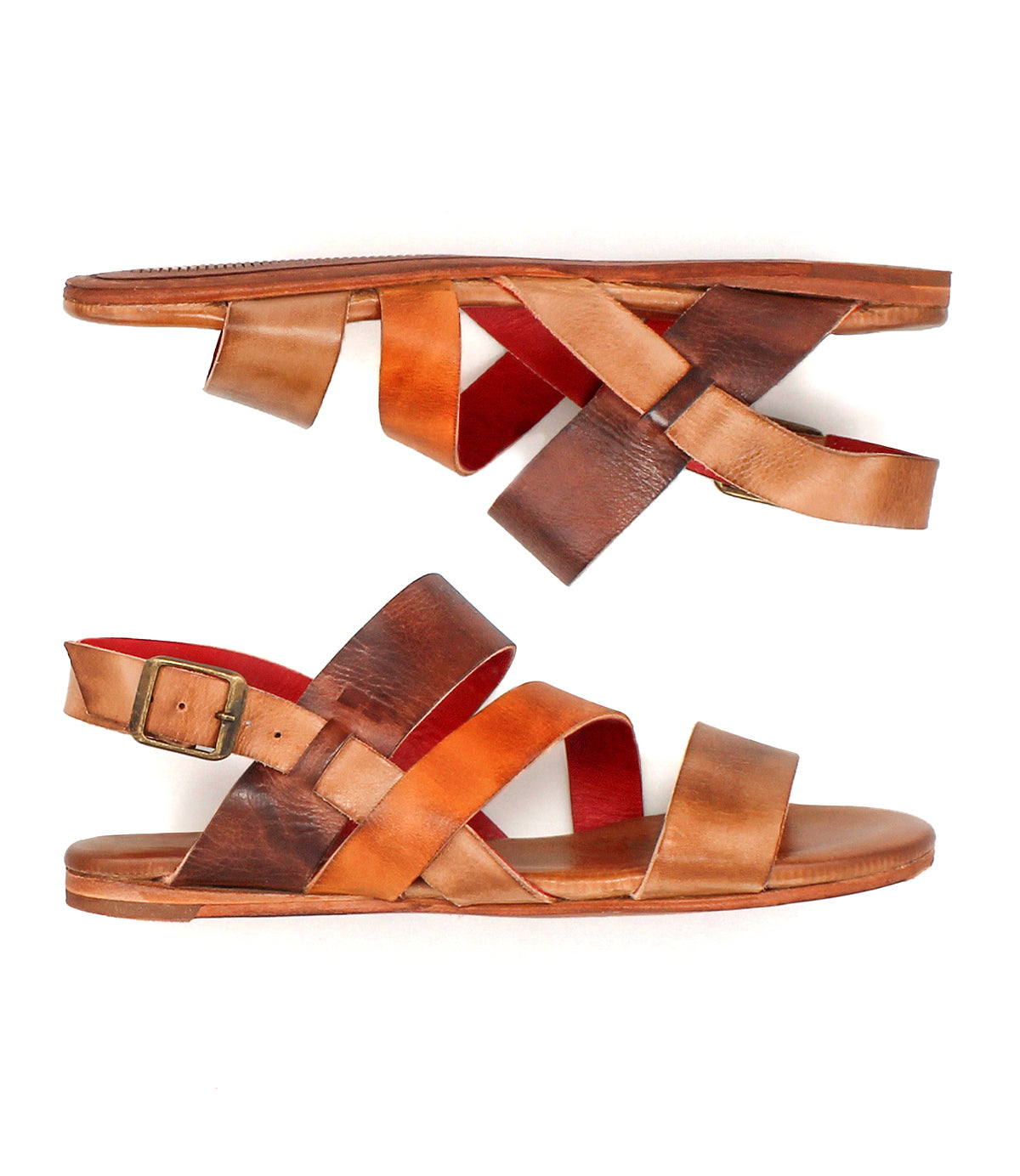 Step out in the Superb sandals from Bed|Stü—crafted from brown leather, these everyday essentials feature crisscross straps and an adjustable ankle strap with a buckle, shown in a stylish side view against a white background.