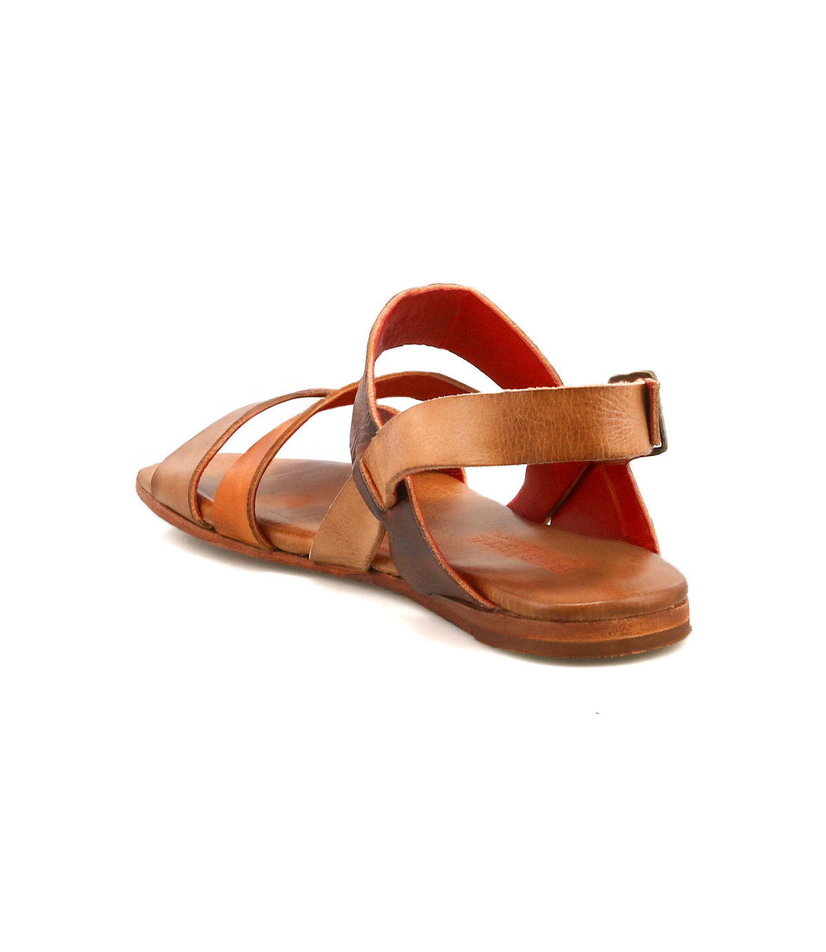 The Bed|Stü Superb is a brown leather sandal with an open toe and back strap, featuring an adjustable ankle strap for a secure fit, shown from a rear three-quarter angle on a white background—perfect for everyday wear.