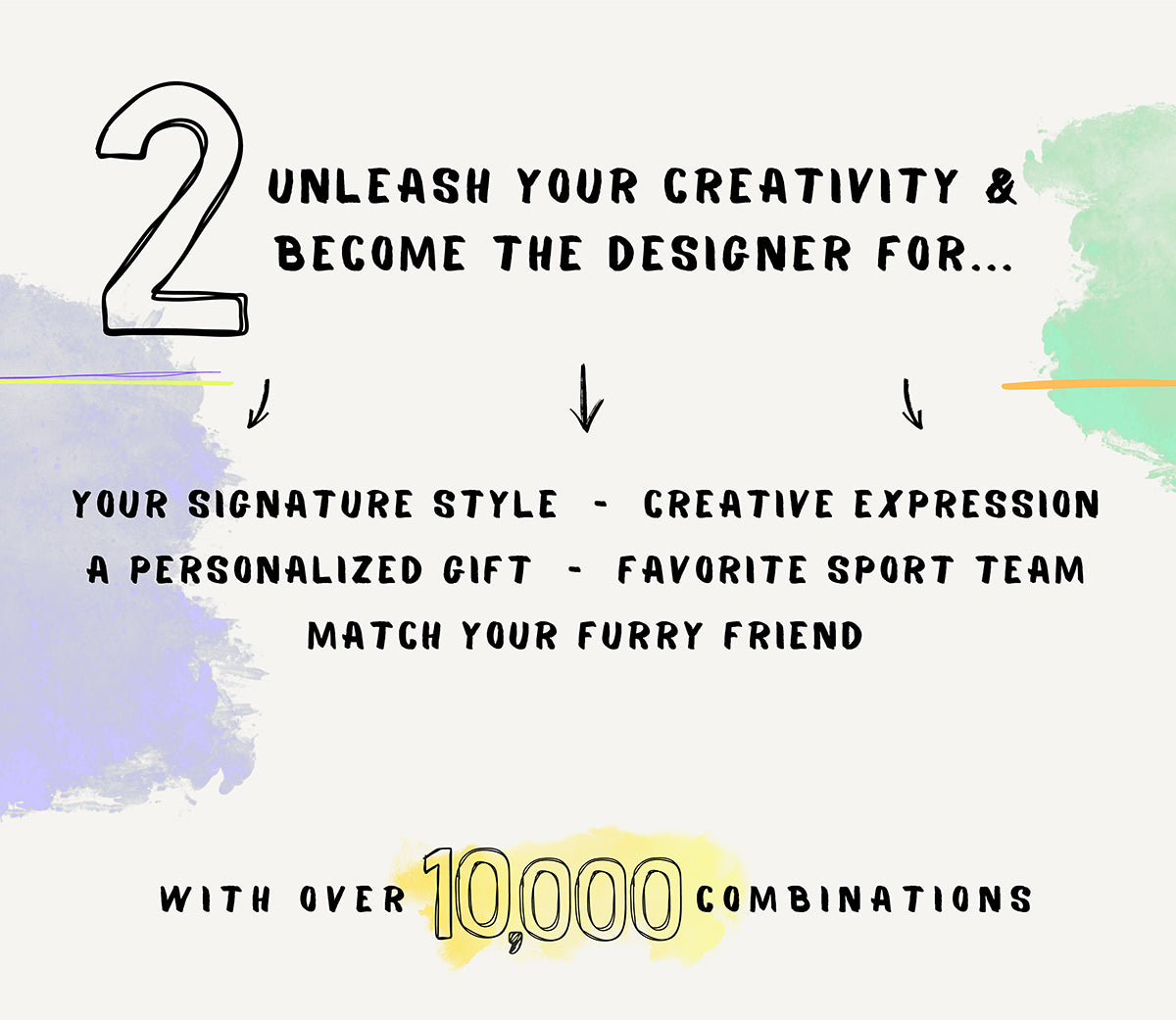 Unleash your creativity and become the designer. Purple and green water colors. With over 10,000 combinations 