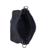 The Bed|Stü Venice Beach full-grain leather crossbody bag is displayed from a top-down view on a white background, showcasing its visible interior compartments and flap closure. An adjustable strap offers versatile styling options.