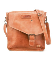 The Venice Beach crossbody bag by Bed|Stü features light brown full-grain leather, a flap closure with buckle detail, an adjustable strap, and the embossed Bed|Stü logo on the front.