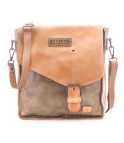 The Venice Beach crossbody bag by Bed|Stü features brown and tan full-grain leather, an adjustable strap, a front buckle closure, and a "Bed|Stü" label on the flap, photographed against a white background.