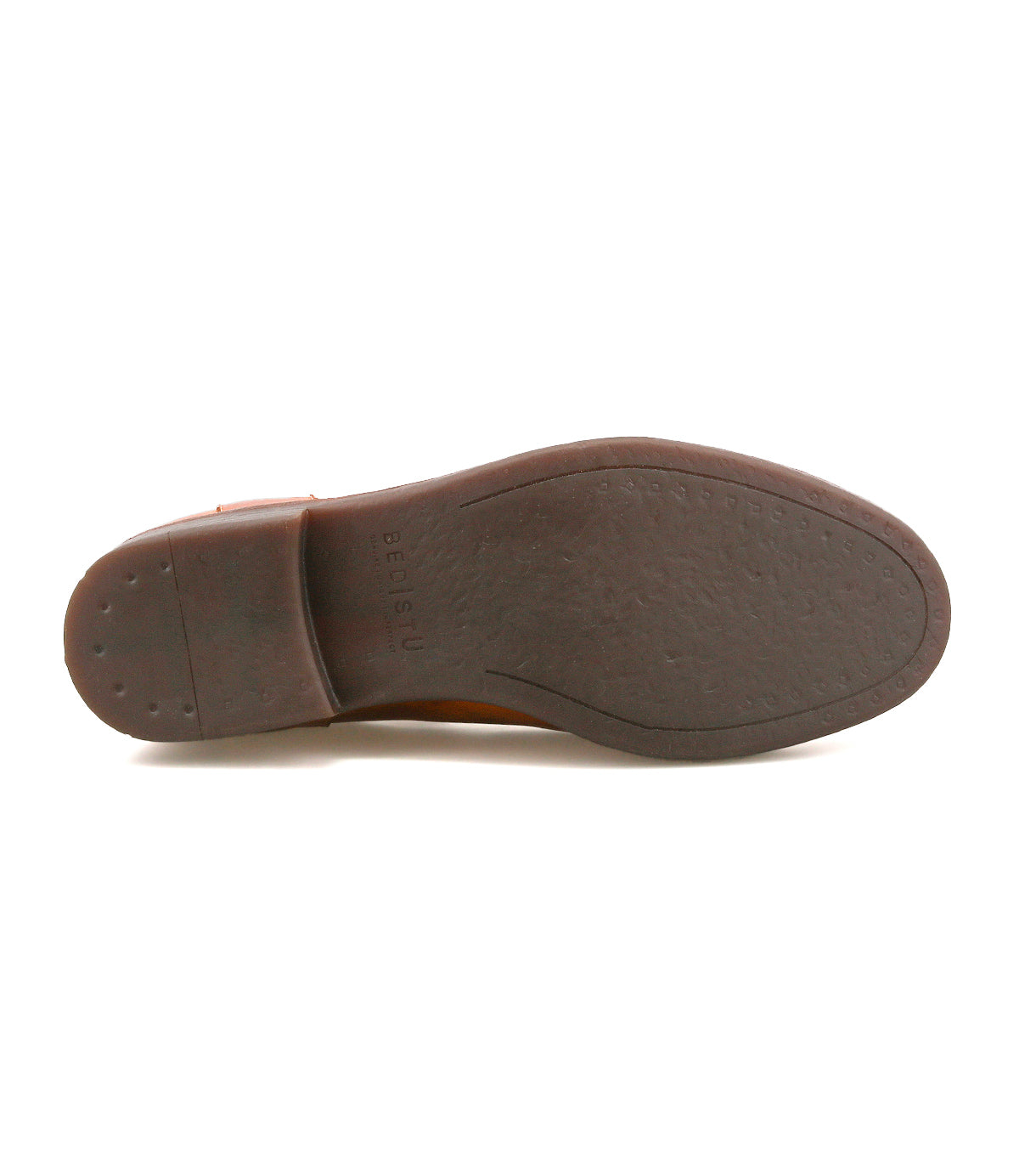 The image shows the bottom view of Bed|Stü's Verrocchio, a handcrafted leather dress shoe featuring a textured rubber sole with a minimal tread pattern—an excellent choice for everyday wear.