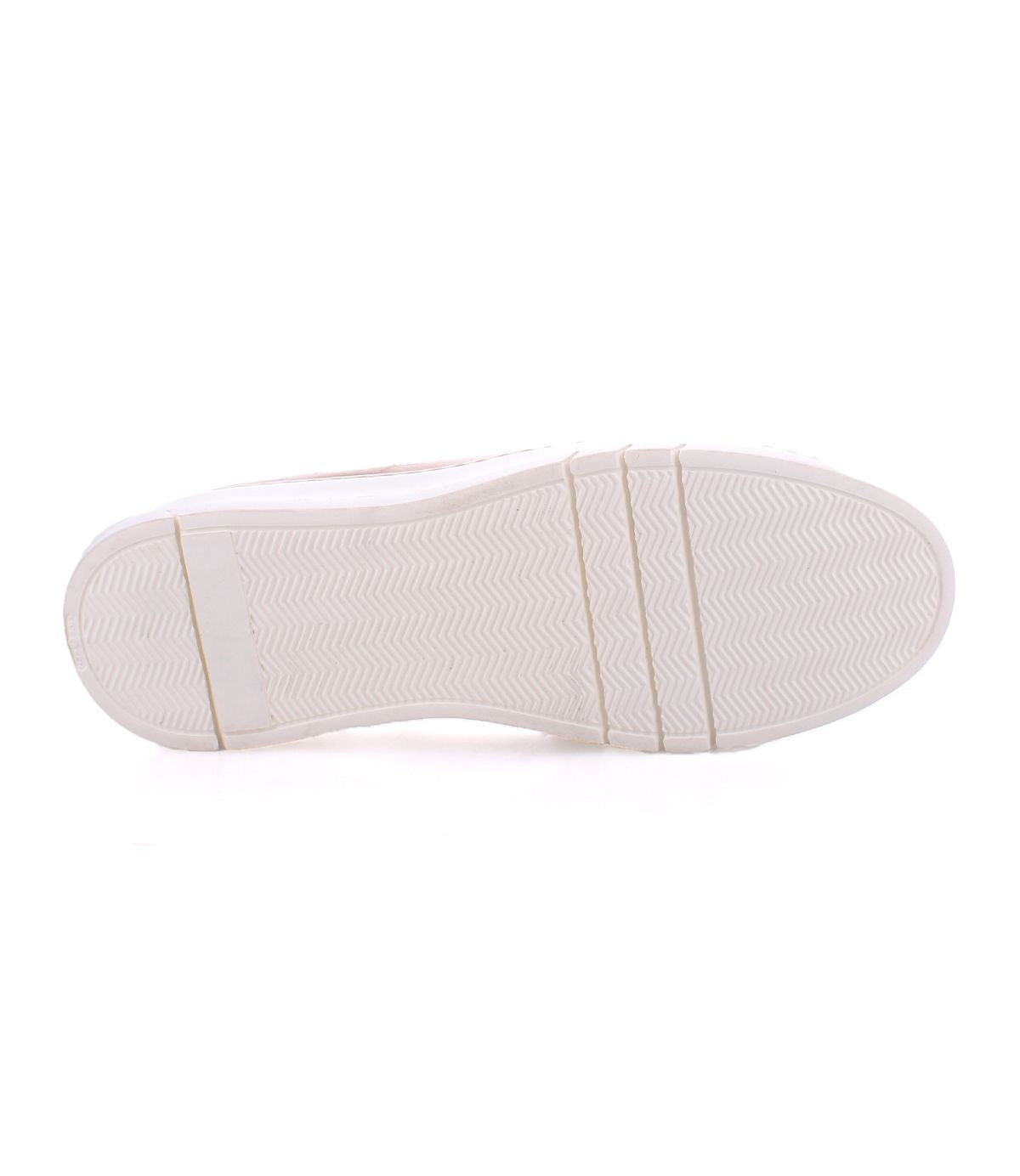 The Bed|Stü Webmaster sneaker, pictured from the bottom, features a white lace-up design and a textured rubber sole with herringbone and linear tread patterns—ideal for anyone seeking stylish comfort and reliable support.